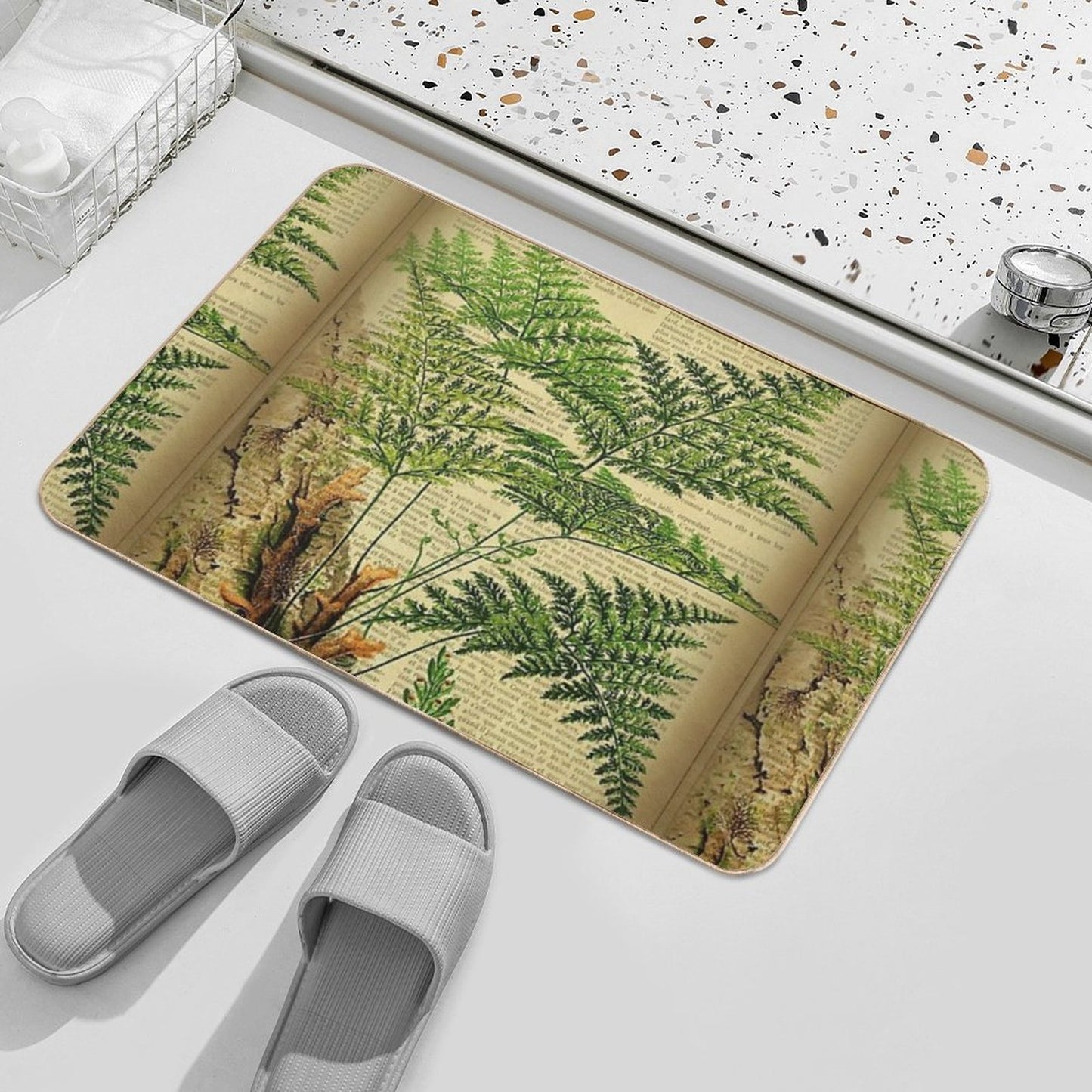 Botanical Print, on Old Book Page - Fern  Easy Maintenance Bath Mat