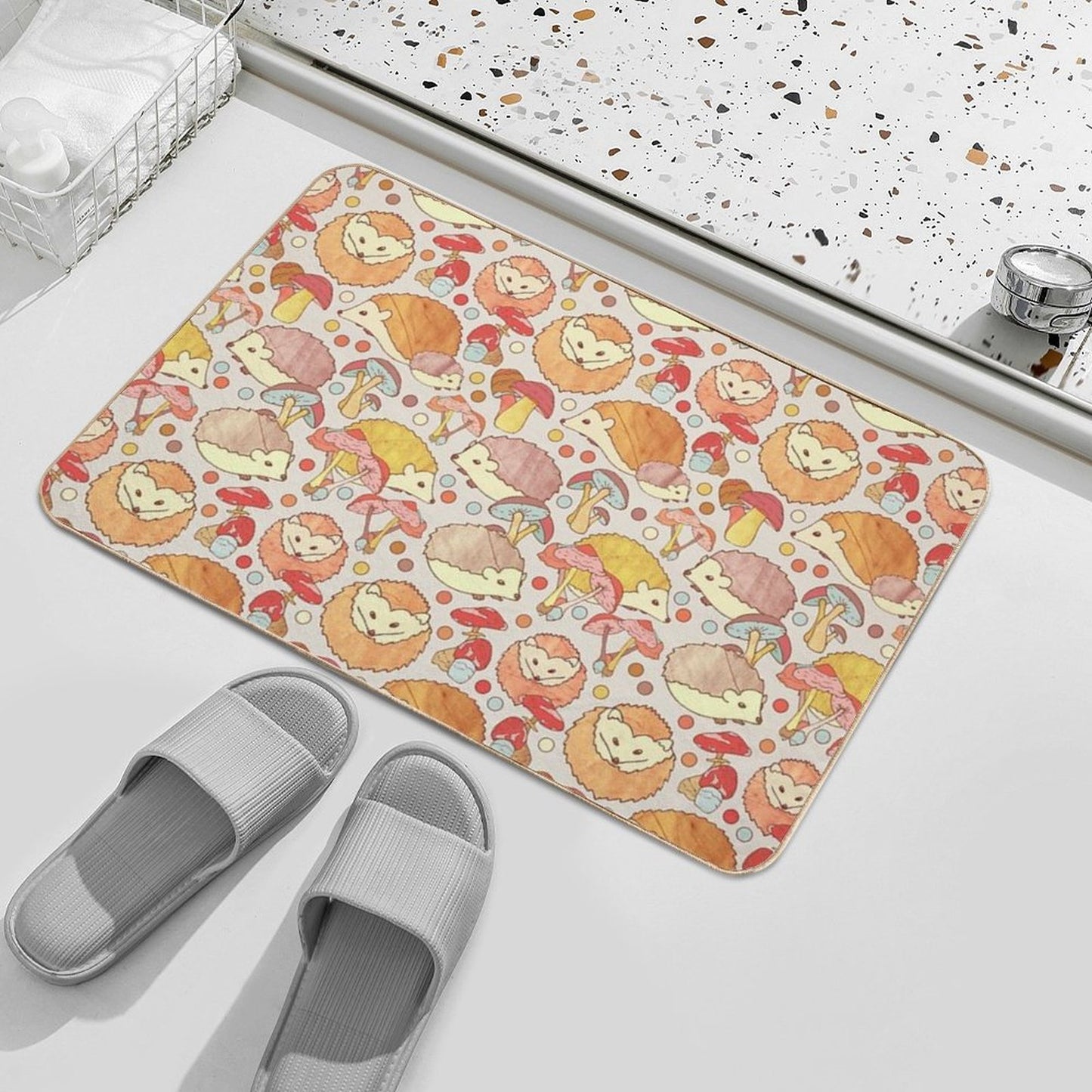 Woodland Hedgehogs - A Pattern in Soft Neutrals  Multi-Purpose Bath Mat