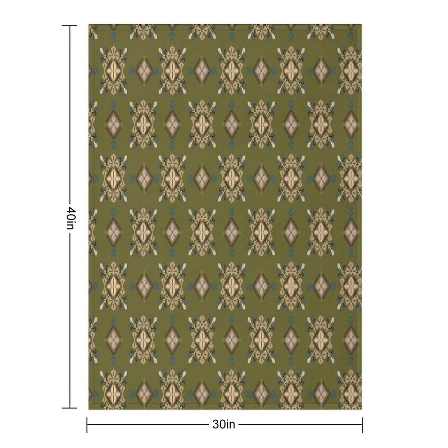 Traditional Ethnic Textile Pattern in Green And Brown Easy Care Throw Blanket