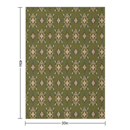 Traditional Ethnic Textile Pattern in Green And Brown Easy Care Throw Blanket