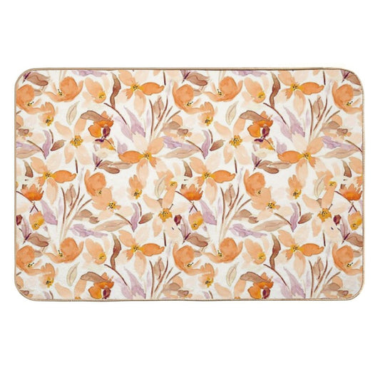 All over Watercolor Farmhouse Florals Yellow And Orange Fall Orange And Lilac  Easy To Clean Bath Mat