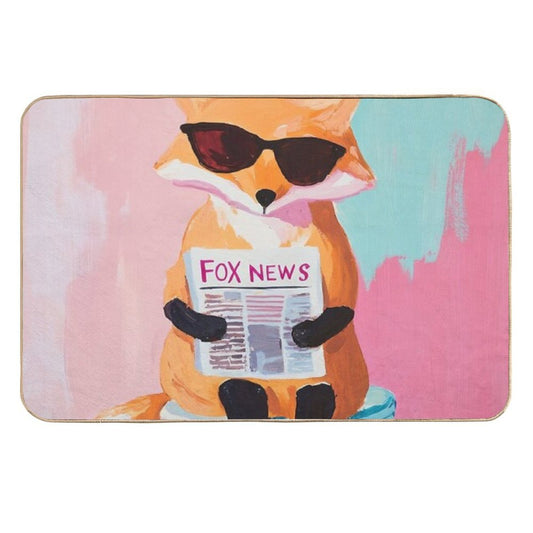 Reading Fox on Toilet – Funny Retro Animal Bathroom Wall Art  Pet-Safe Bath Mat