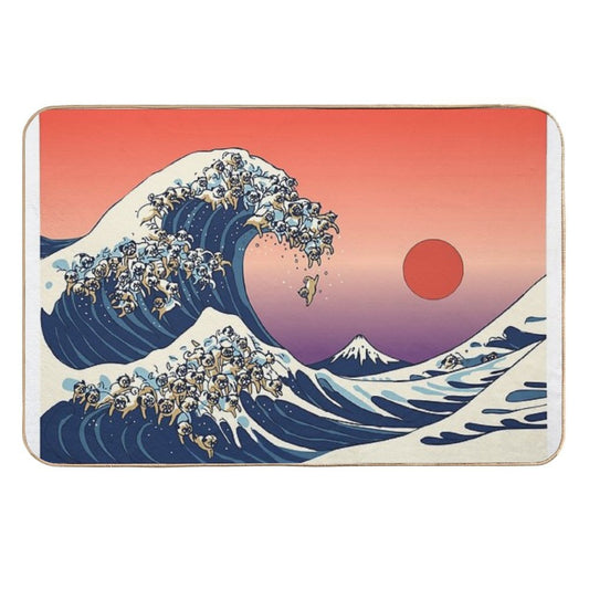 The Great Wave of Pug  Multi-Purpose Bath Mat