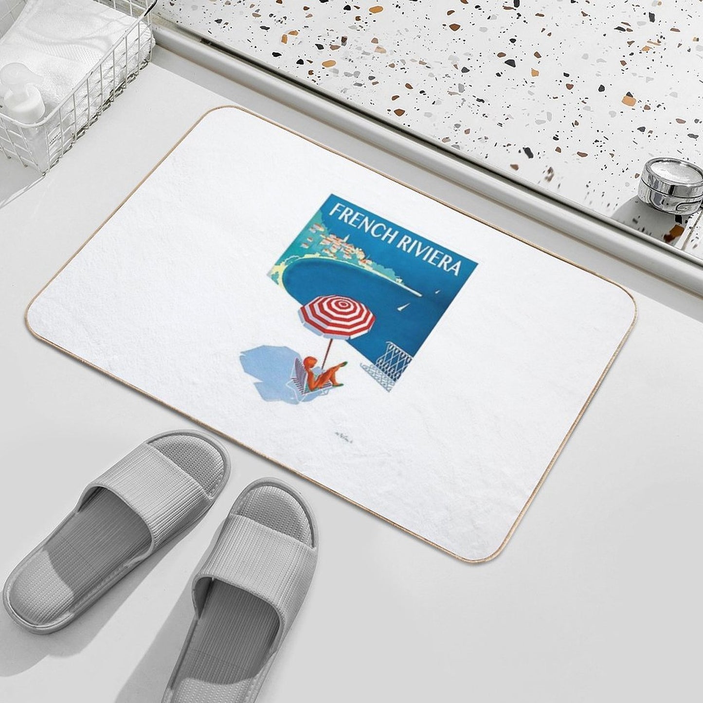 1954 French Riviera Travel Poster  Eco-Friendly Bath Mat