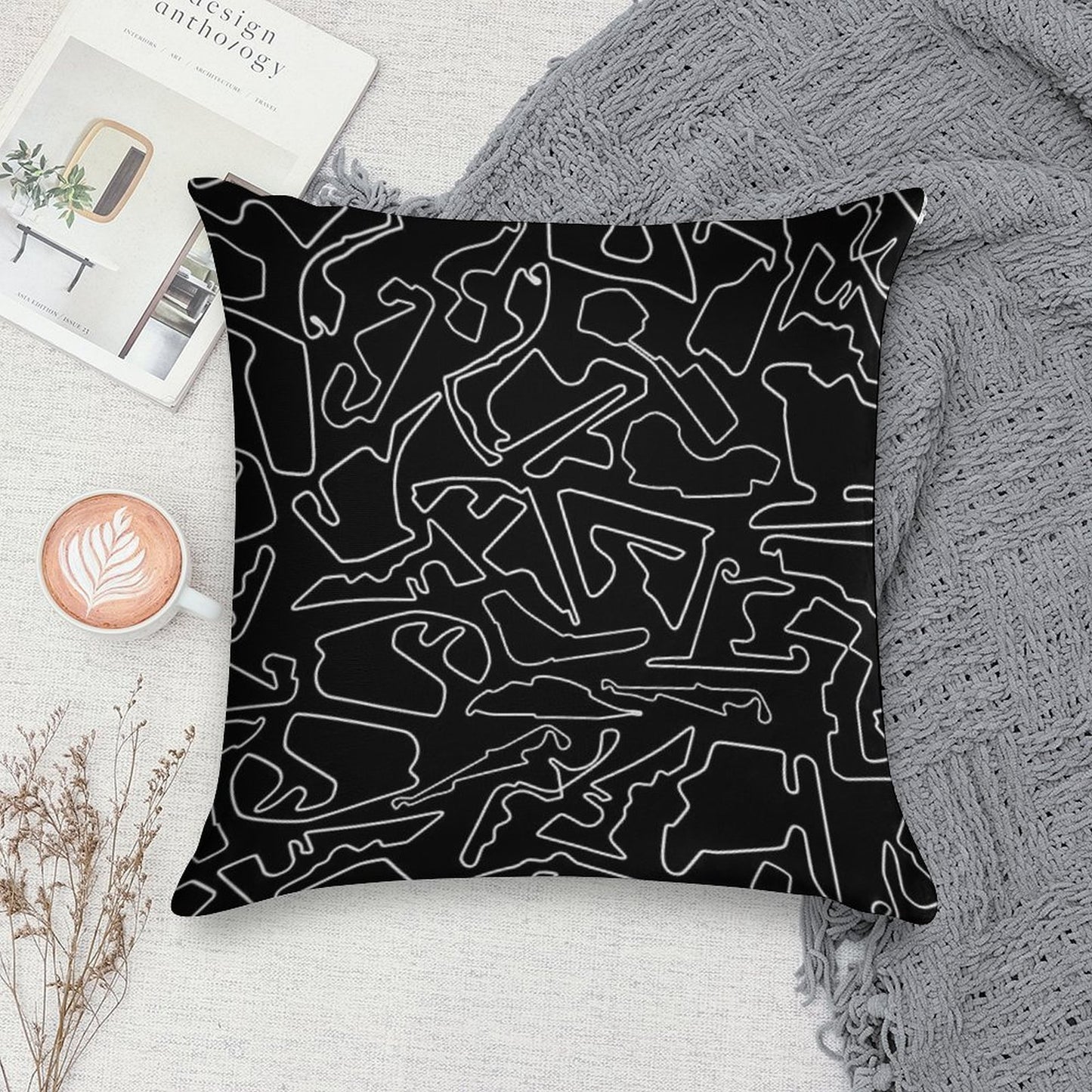 Race Tracks on A Black Background Soft Gift Ready Throw Pillow