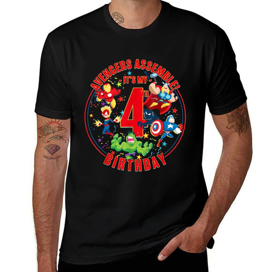 Marvel Avengers Assemble It&#39;s My 4th Birthday  Heathered Texture T-Shirt