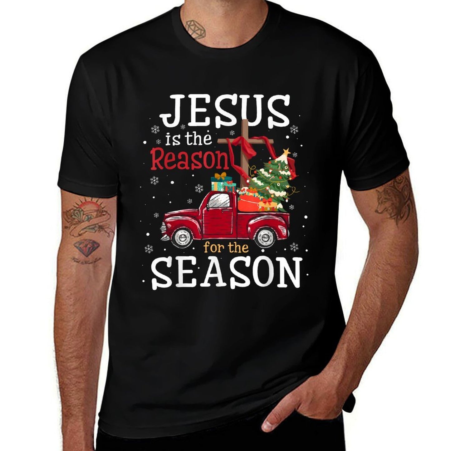 Jesus Is The Reason for The Season Christian Faith Christmas  Oversized Silhouette T-Shirt