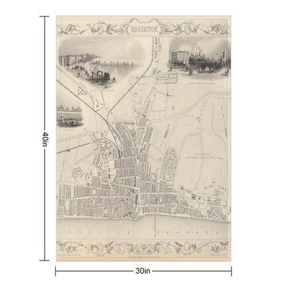 Old Brighton UK Map (1851) Vintage Southern England City Atlas Multi-functional Throw Blanket