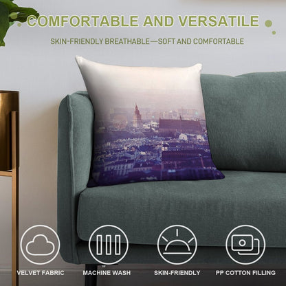 Panoramic View of Old City in Cracow at The Sunset Soft Short Plush Fabric Throw Pillow