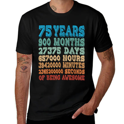 75 Years, Months, Days, Hours Of Being Awesome 75th Birthday  Heathered Texture T-Shirt