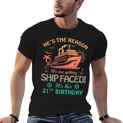 We Are Getting Ship Faced It's His 21st Birthday Cruise Bday  Heathered Texture T-Shirt