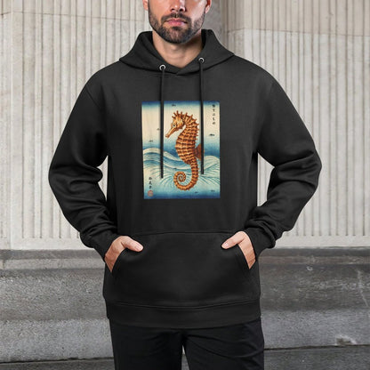 Japanese Art Sea Horse Kyosai Vintage Japan Artwork Shape Retention Hoodie