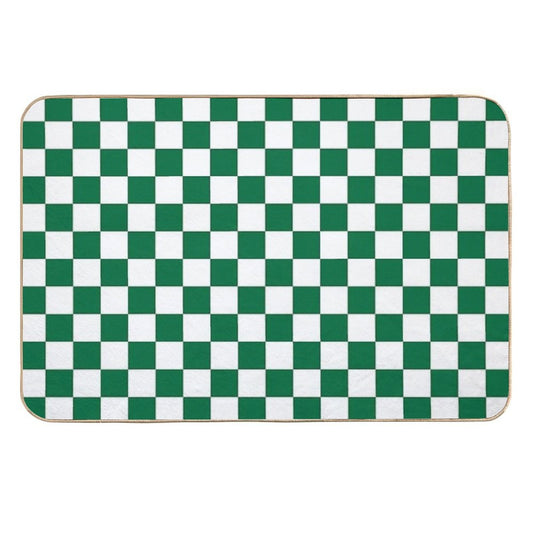 White And Cadmium Green Checkerboard  Repositionable Bath Mat