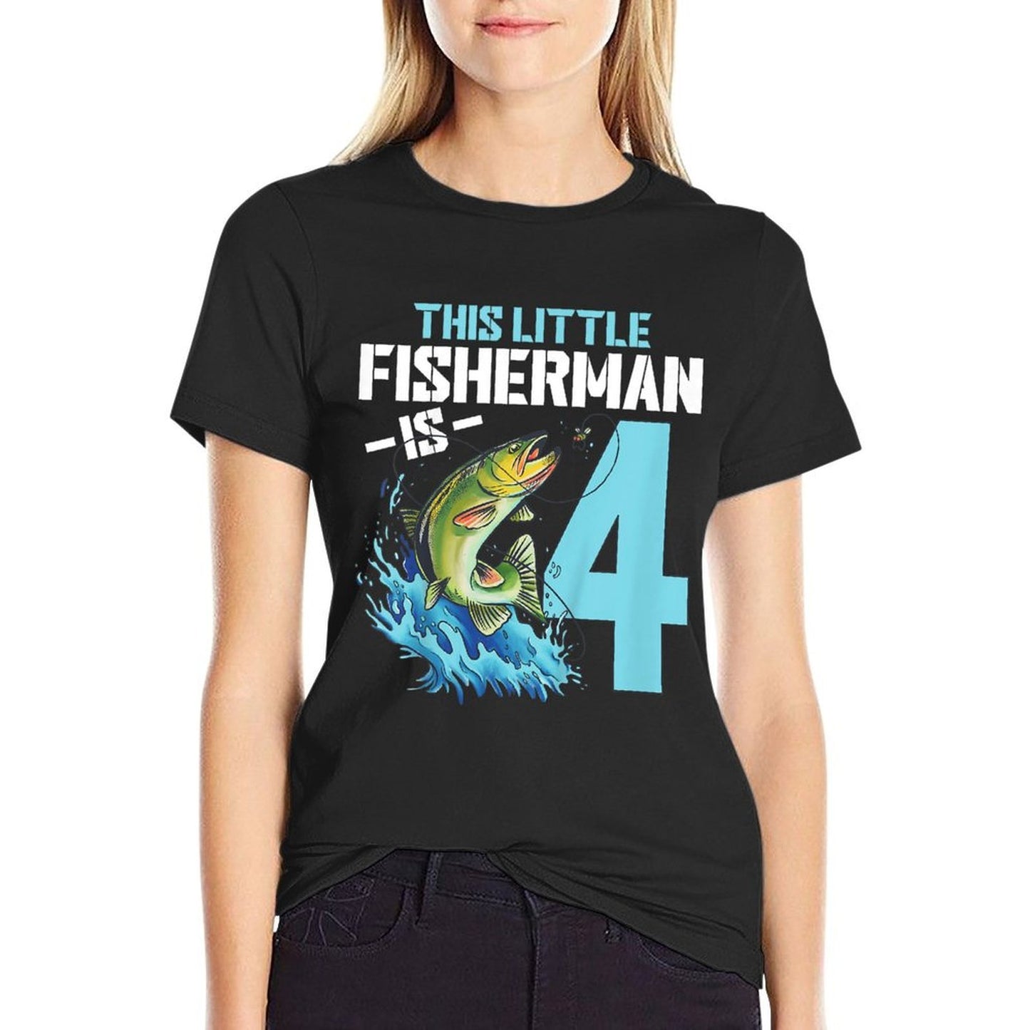 Kids Fishing Birthday 4 Year Old Boy Fisher 4th Bday Kids  Fade-proof Color T-Shirt