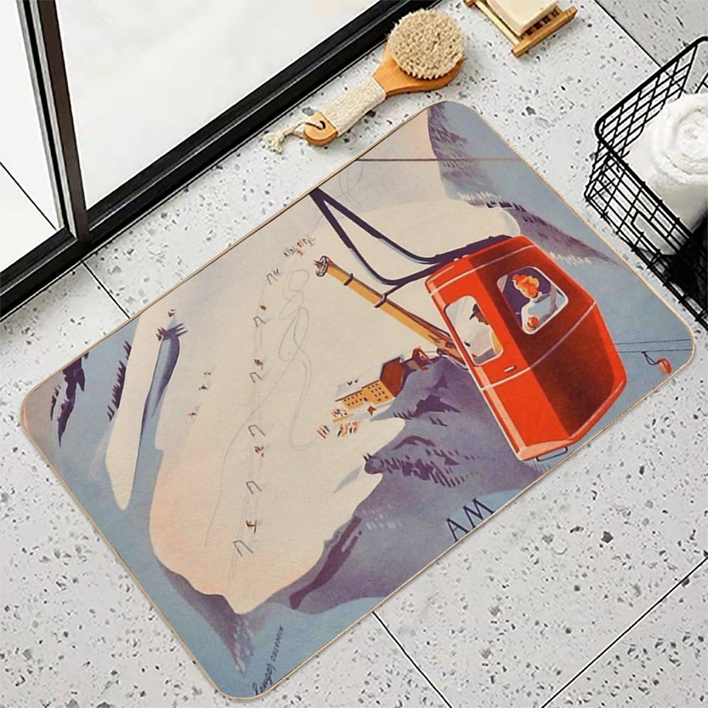 Vintage German Gondola Sport Ski Travel Poster  Stain-Proof Bath Mat