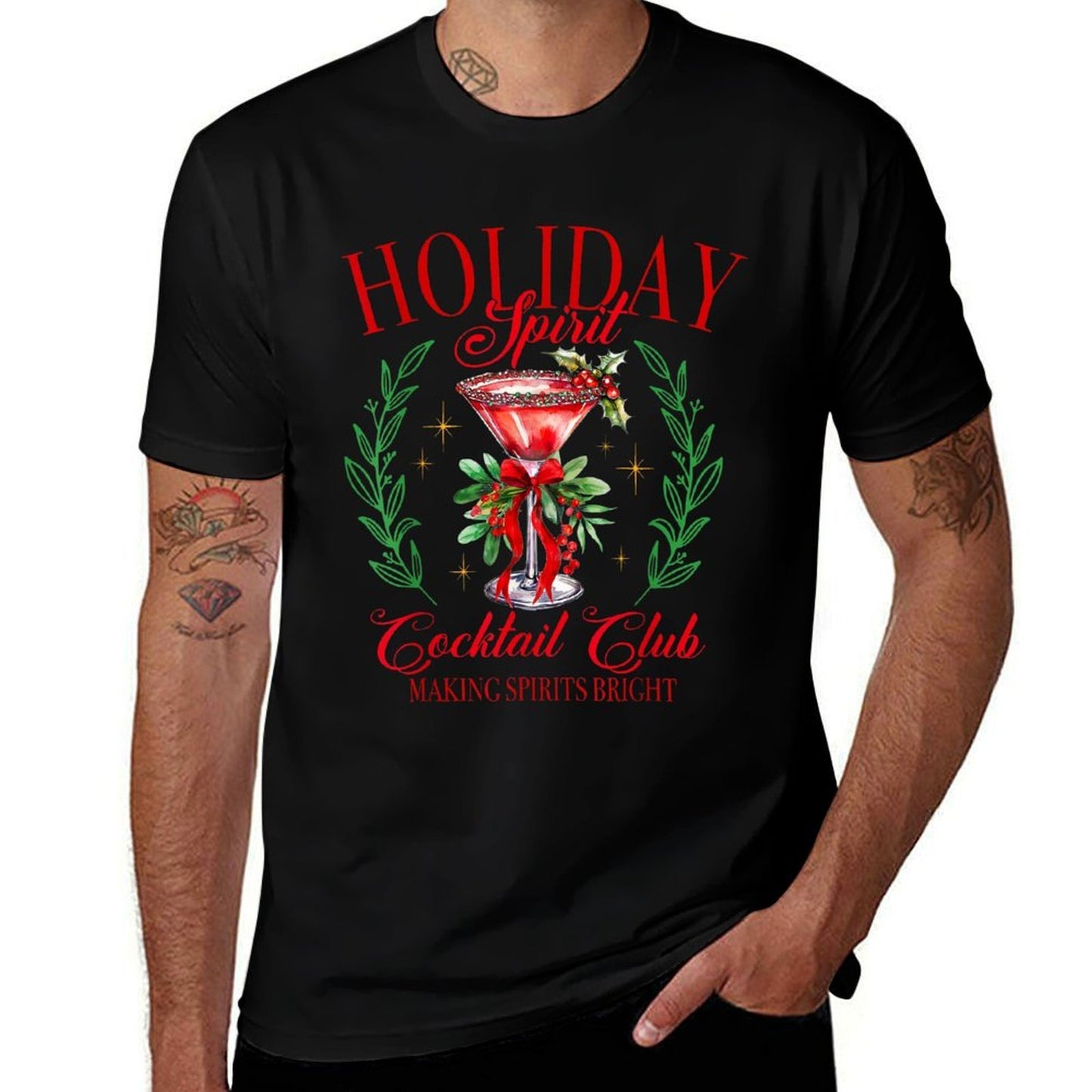 Holiday Spirit Cocktail Club Making Sprits Brights Christmas  Ribbed Collar T-Shirt