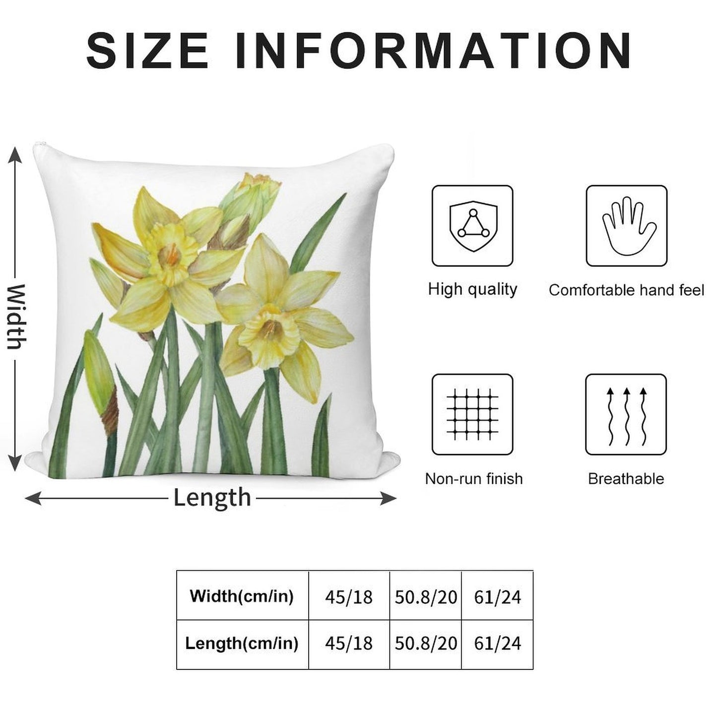 Watercolour Daffodils Botanical Illustration Soft Multiple Sizes Throw Pillow