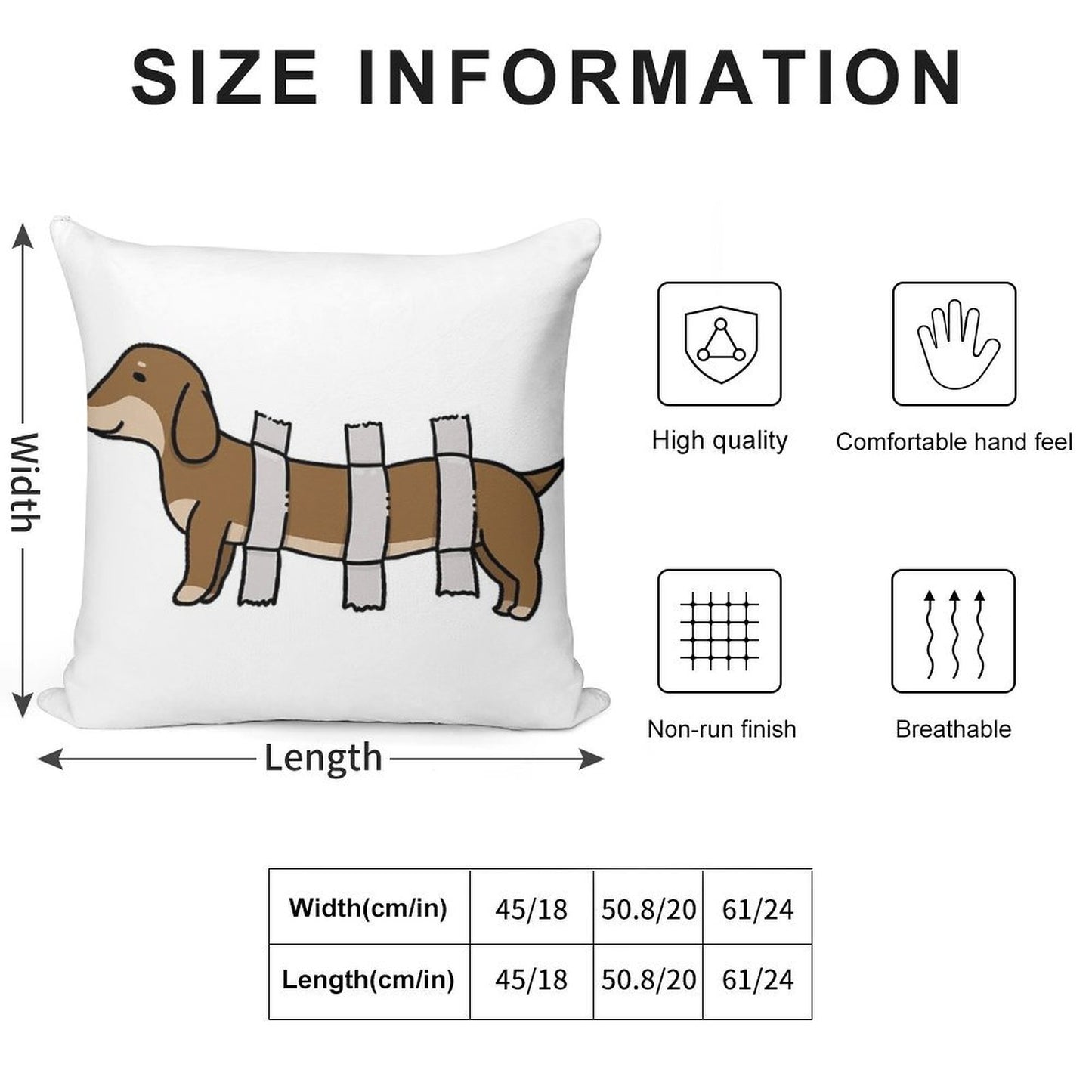 Cute Dachshund Soft Hidden Zipper Throw Pillow