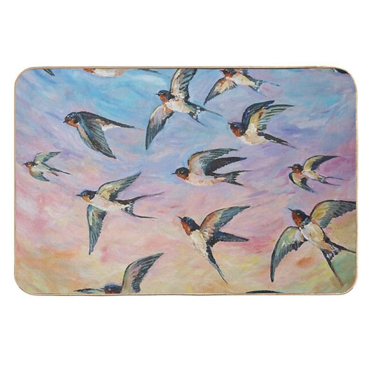 Barn Swallows Acrylic Painting  Stain-Proof Bath Mat