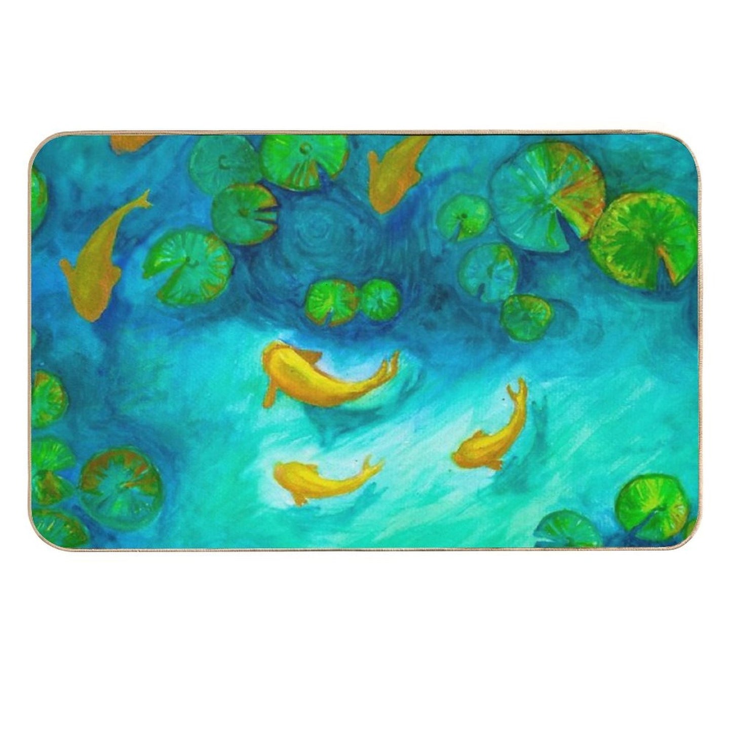 Gold Kois And Water Lily Pads Watercolor Painting  Anti-Trip Bath Mat