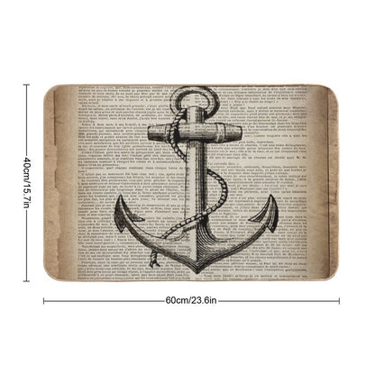 1980s Dark Academia Beach Nautical Captain Newspaper Print Vintage Anchor  Absorbent Bath Mat