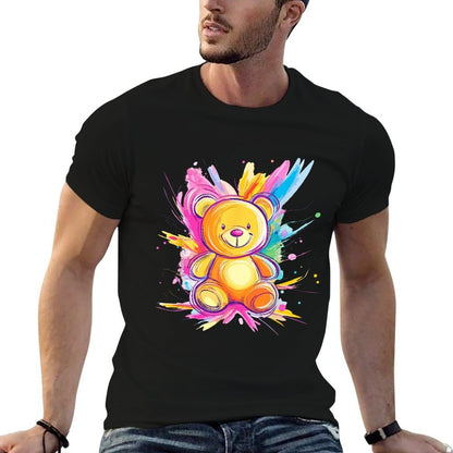 Colorful Teddy Bear With Splashes Comfortable T-Shirt