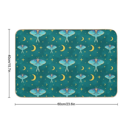 Celestial Luna Moth with Moons & Stars Teal  Repositionable Bath Mat