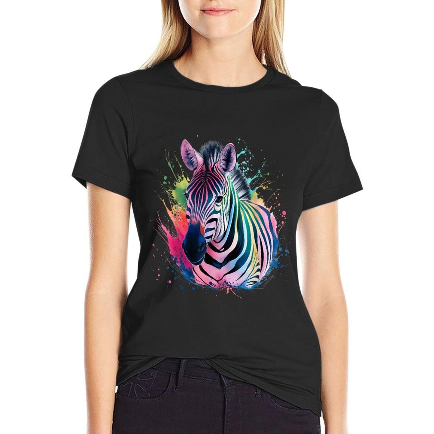 Zebra Men Woman Colorful Watercolor Zebra  Wrinkle-resistant T-Shirt