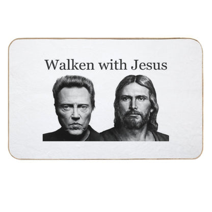 Walken with Jesus - Funny Walking with Jesus with Christopher Gag Gifts  Easy To Clean Bath Mat