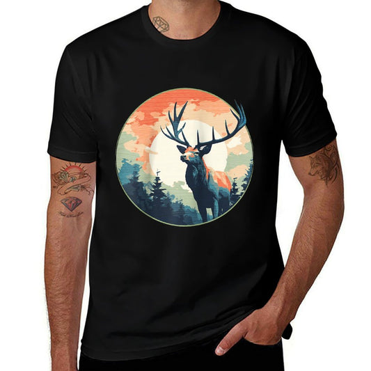 Lunar Stag Silhouette Twilight in The Wilderness Raglan Baseball  Odor-resistant T-Shirt