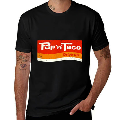 Pup N Taco Retro 70s  80s Old School Fast Food Graphic  Durable T-Shirt