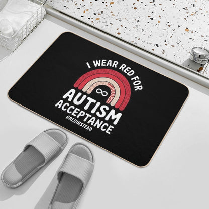 In April We Wear Red Autism Awareness Acceptance #REDinstead  Slip-Resistant Bath Mat