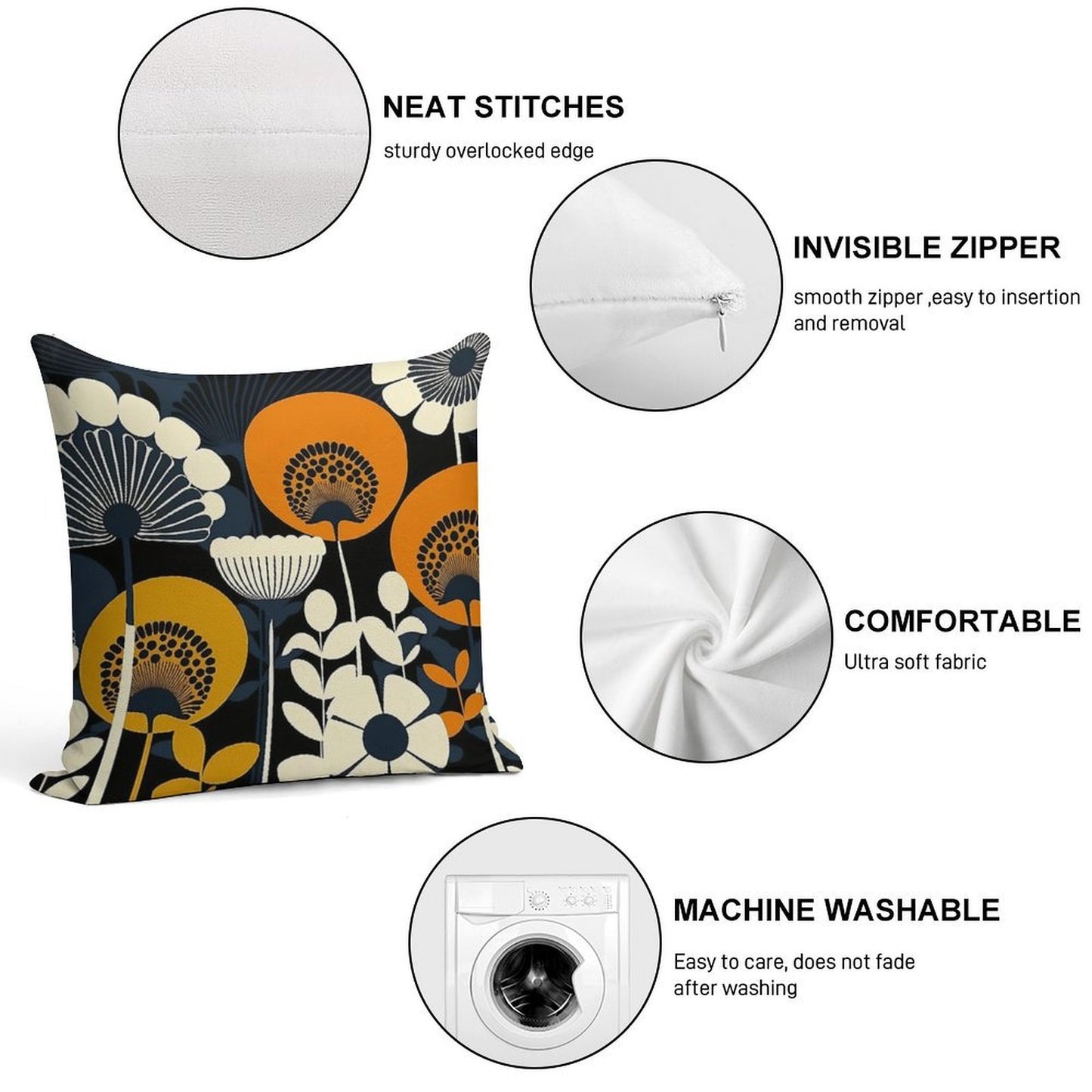 Floral Pattern, Finland Soft Easy Maintenance Throw Pillow