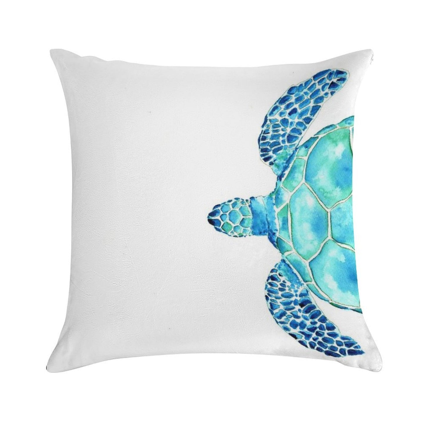 Coastal. Sea Turtle. Watercolor Painting. Soft Fade-Resistant Throw Pillow