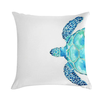 Coastal. Sea Turtle. Watercolor Painting. Soft Fade-Resistant Throw Pillow