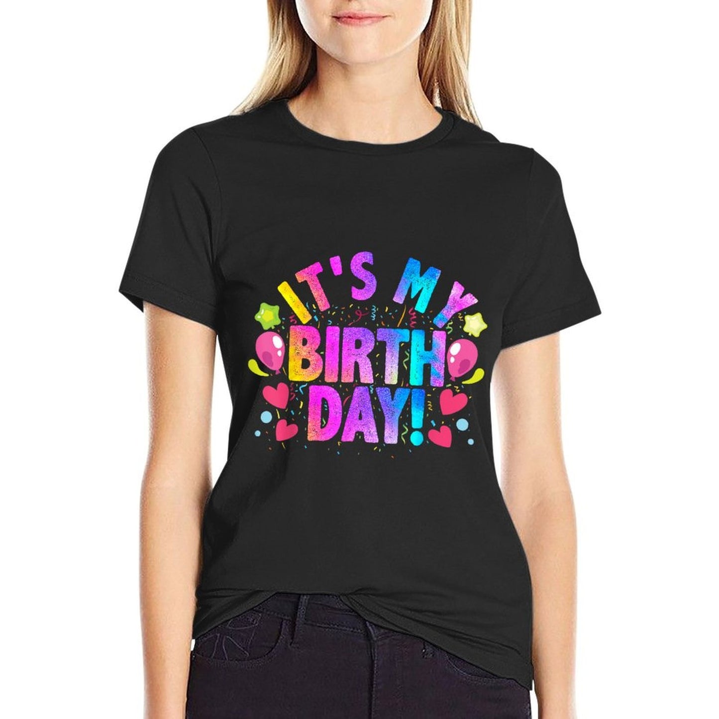 It's My Birthday, Day Of Birth & B-Day, Colorful Birthday  Oversized Silhouette T-Shirt