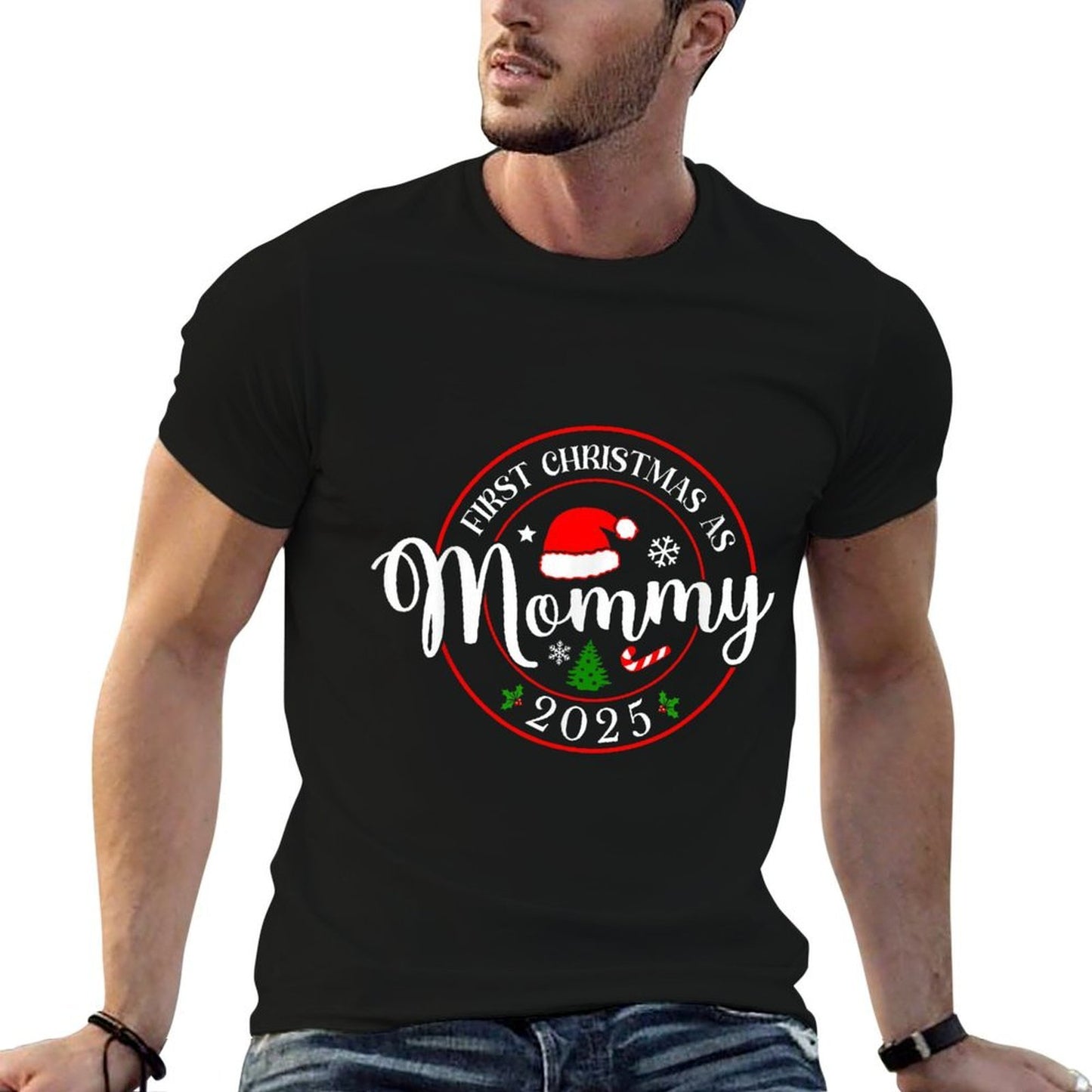 First Christmas As Mommy 2025 1st Christmas Family Matching  Lightweight T-Shirt