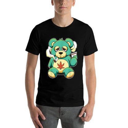 Funny Teddy Bear Pot Leaf 420 Marijuana Weed Cannabis Smokin  Eco-friendly Material T-Shirt