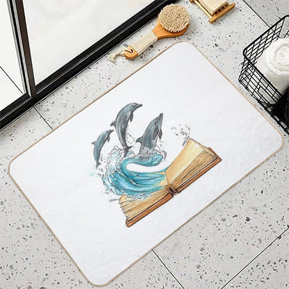 Dolphins Jumping from Old Book Watercolor Illustration  Toxin-Free Bath Mat