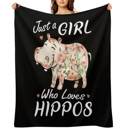 Just A Girl Who Loves Hippos Flower Hippopotamus Sustainable Throw Blanket