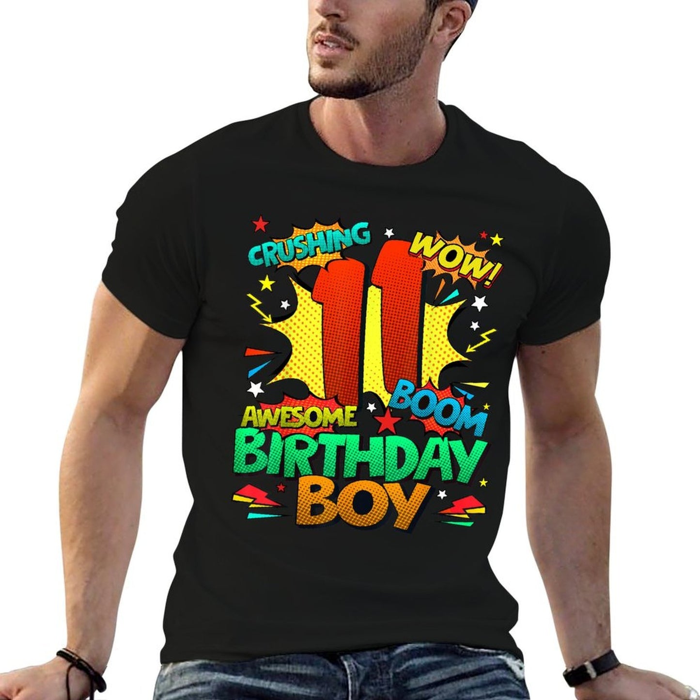 11th Birthday Kids Comic Style Kids Boys 11 Year Old Gifts  Ribbed Collar T-Shirt
