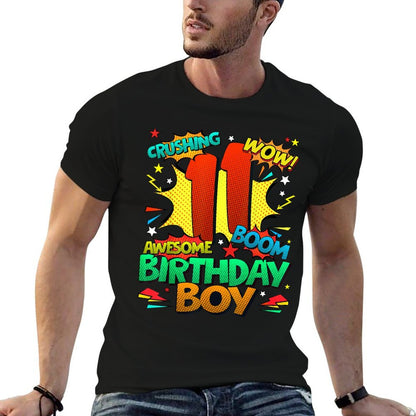 11th Birthday Kids Comic Style Kids Boys 11 Year Old Gifts  Ribbed Collar T-Shirt