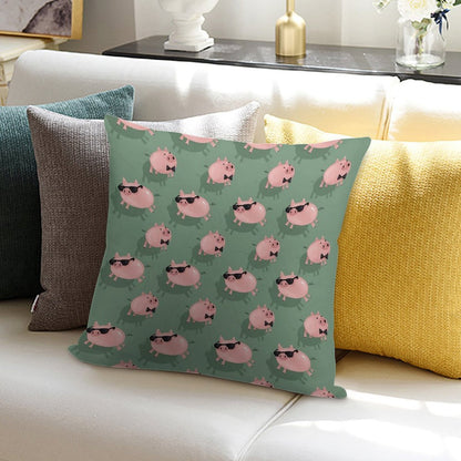 Pigs on Green Soft Hidden Zipper Throw Pillow