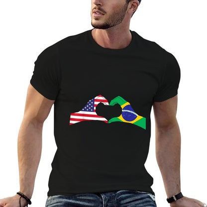 Half Brazilian Half American USA Brazil Culture Patriot Love  Ribbed Collar T-Shirt