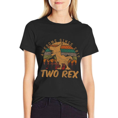 Kids Two Rex 2nd Birthday Second Dinosaur 2 Year Old  Summer-ready Fabric T-Shirt