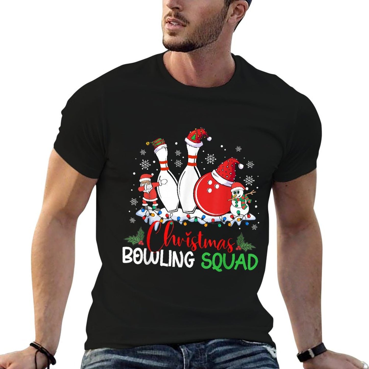 Christmas Bowling Squad Xmas Lights Santa Bowling Player  Easy-care T-Shirt