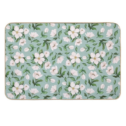 White Flowers  Fade-Resistant Bath Mat