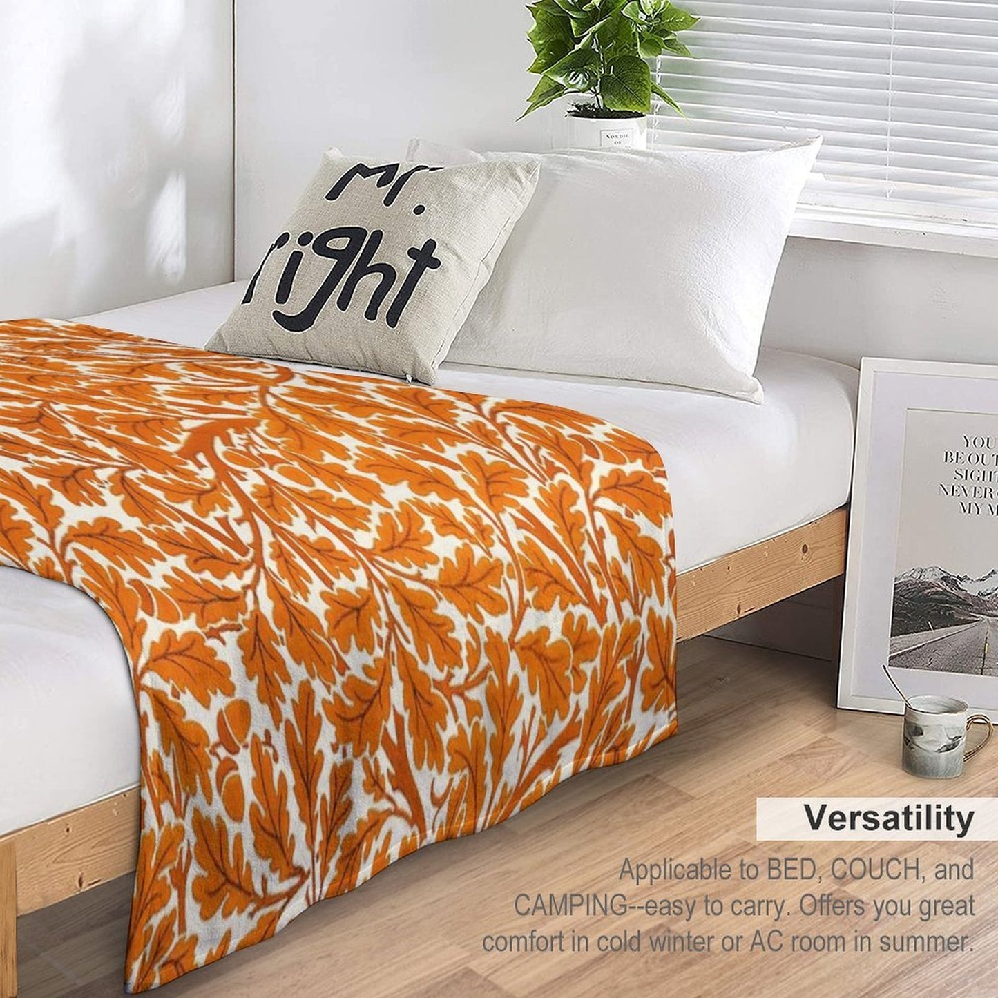 William Morris Oak Leaves, Rust Orange And Cream Gift-ready Throw Blanket
