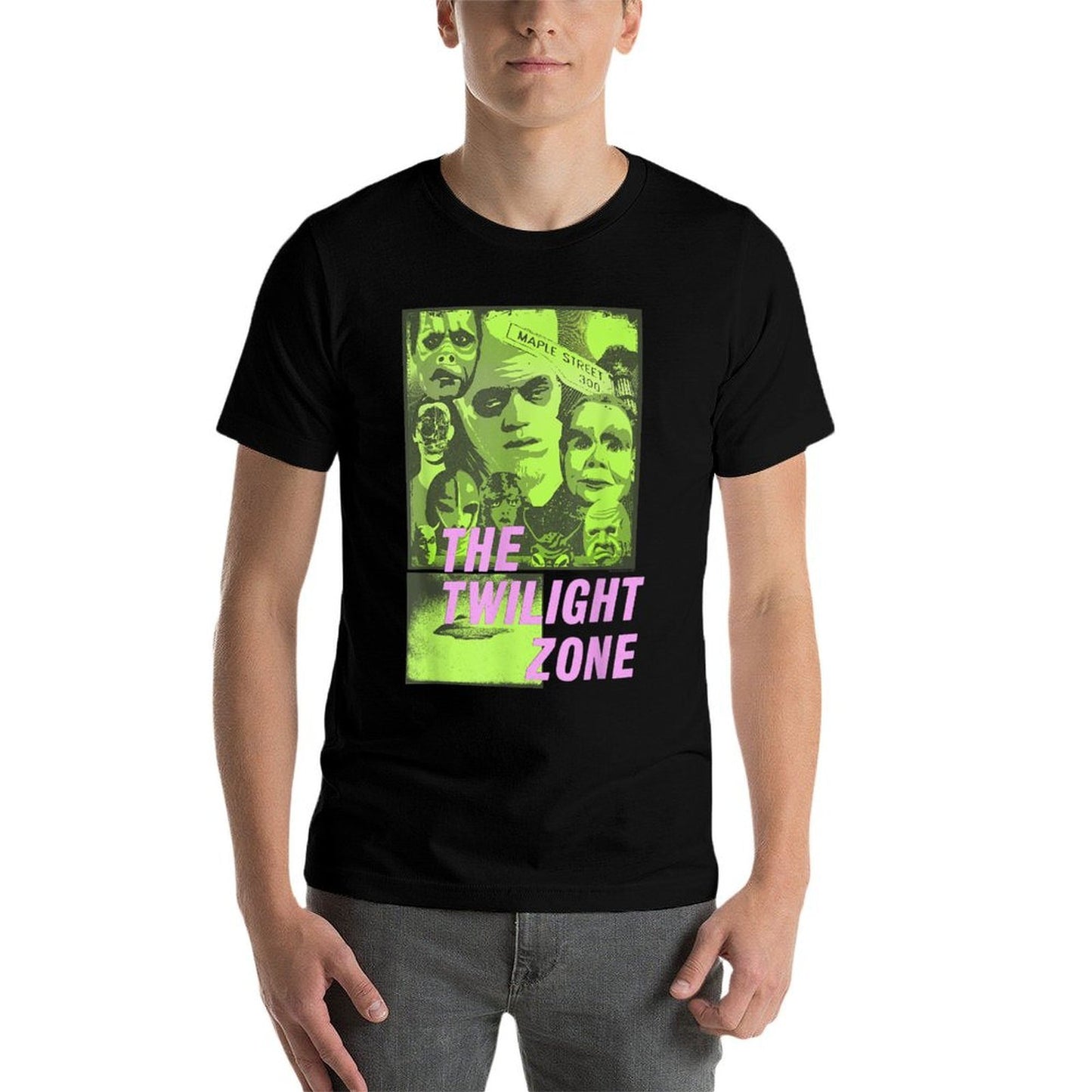 The Twilight Zone Pop Art Color Collage Retro TV Show  Heathered Texture T-Shirt