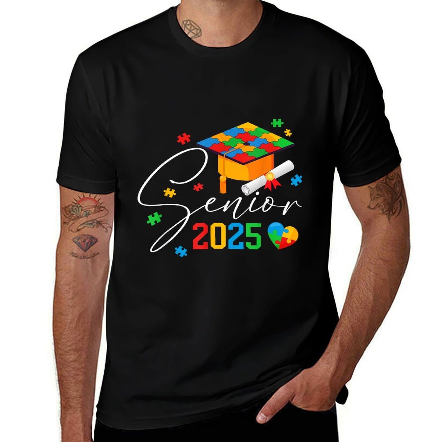 Puzzle Autistic Senior 2025 Autism Graduation Boys Girls  Classic T-Shirt